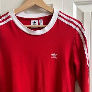adidas Classic Red Long Sleeve Shirt with White Stripes